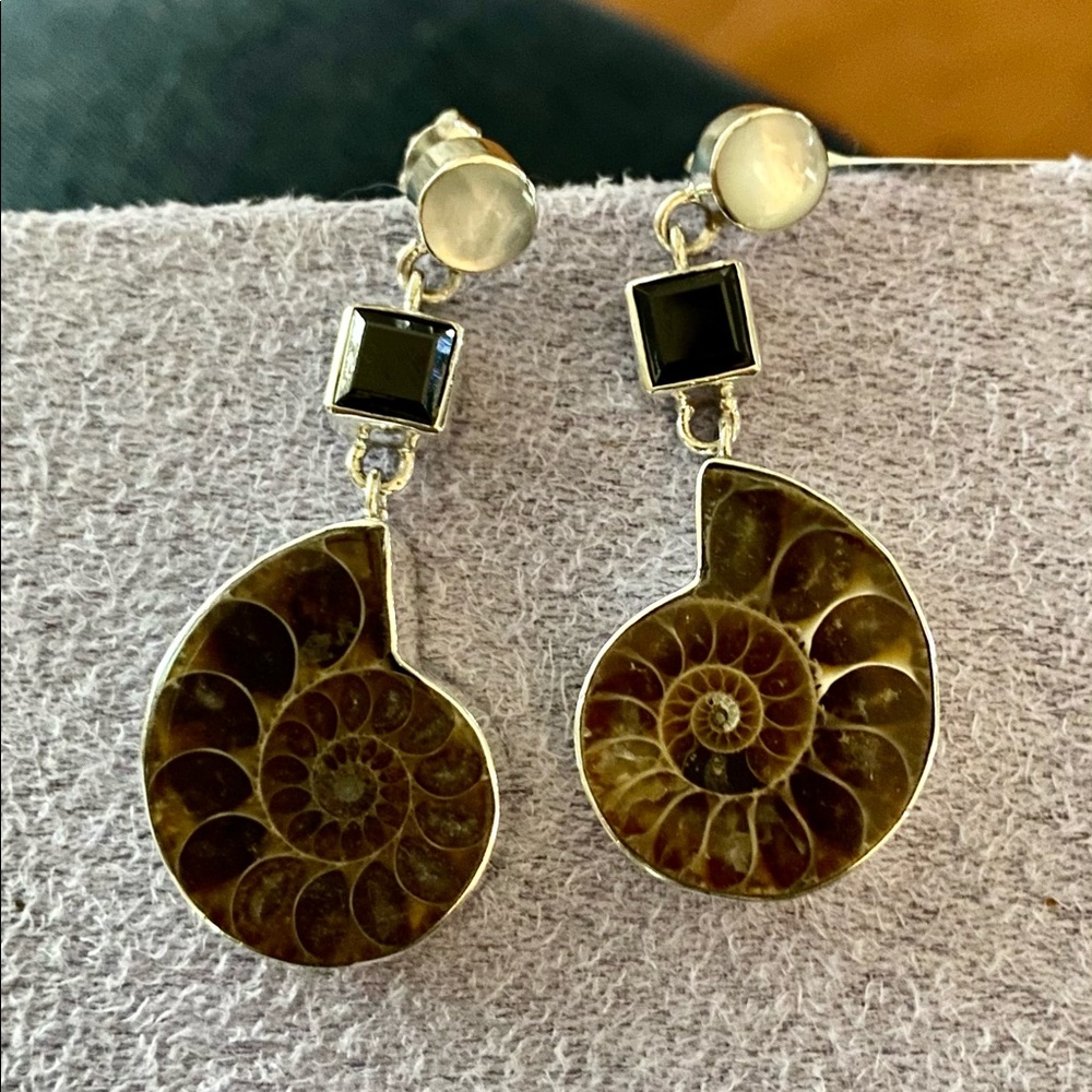 NWT Ammonite, Spinel & Rainbow Moonstone Earrings - Picture 5 of 7